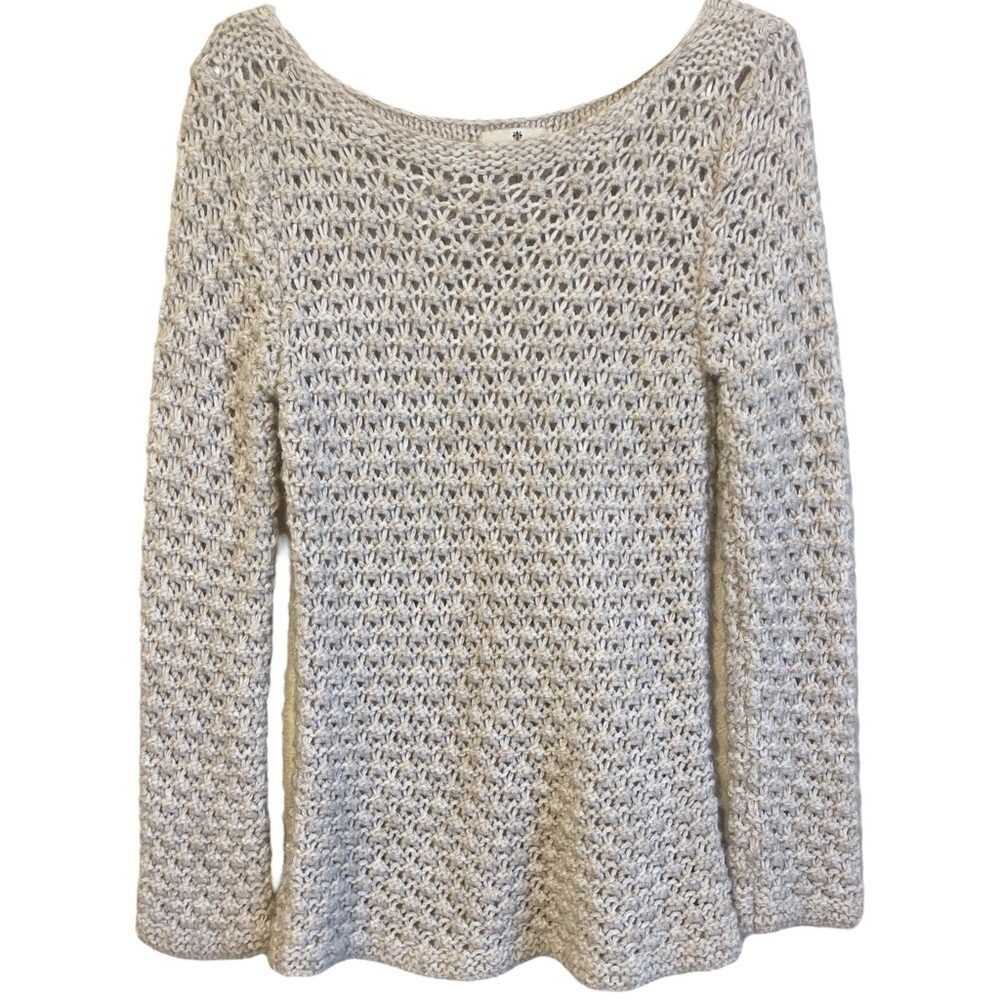 Berretti Wool Alpaca Beige Metallic Thread Loose Knit Sweater Women's Large‎